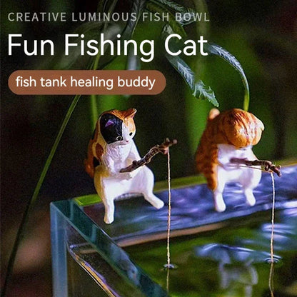 Cute Fishing Cat Aquarium Ornament – Mini Decorative Figurine for Aquascaping, Micro-Landscapes & DIY Tank Decor