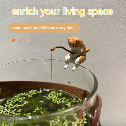 Cute Fishing Cat Aquarium Ornament – Mini Decorative Figurine for Aquascaping, Micro-Landscapes & DIY Tank Decor