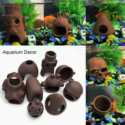Ceramic Aquarium Shelter Houses – Shrimp & Fish Hiding Caves, Breeding Pots & Natural Stone-Style Tank Decor