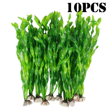 Artificial Aquarium Plants – 5pcs / 10pcs Plastic Aquatic Plants with Ceramic Base for Fish Tank Decoration