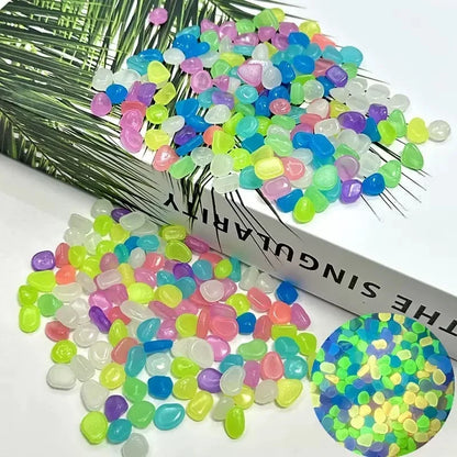 Glow-in-the-Dark Garden Pebbles – 3–5mm Luminous Decorative Stones for Aquarium, Pathways, and DIY Landscaping (100–500pcs)