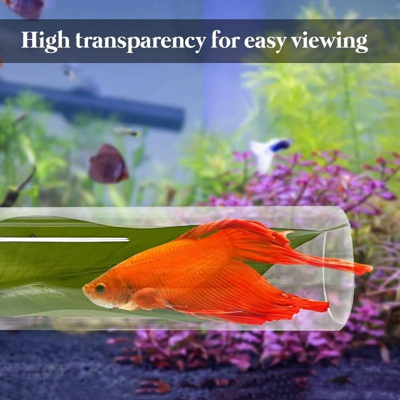 Acrylic Betta Fish Tunnel – Transparent Observation Tube with Leaf Mat | Small Aquarium Hideout & Enrichment Decoration