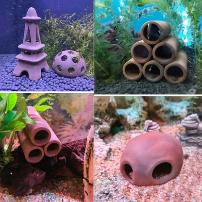 Ceramic Aquarium Shelter Houses – Shrimp & Fish Hiding Caves, Breeding Pots & Natural Stone-Style Tank Decor