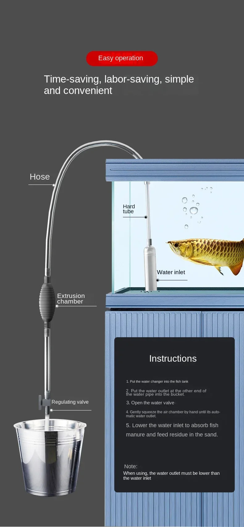 Aquarium Siphon Vacuum Cleaner – Manual Water Changer & Gravel Cleaner Pump for Fish Tanks