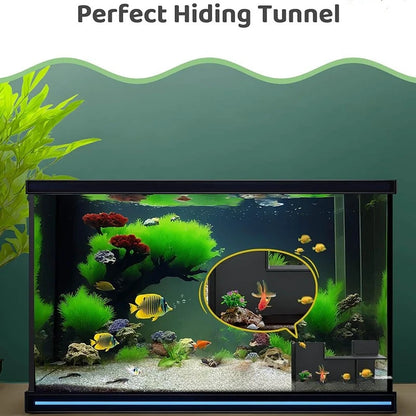 Underground Aquarium Tunnel Hideout – Fish & Shrimp Shelter, Buried Corner Cave for Corydoras, Loaches, Plecos & Shrimp Tanks