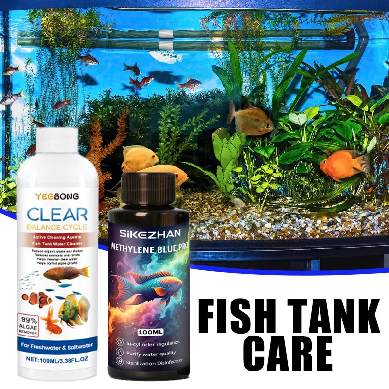 Aquarium Water Clarifier + Methylene Blue Treatment Kit | 2-in-1 Tank Care for Clear Water, Disinfection & Healthy Fish (Fresh & Saltwater)
