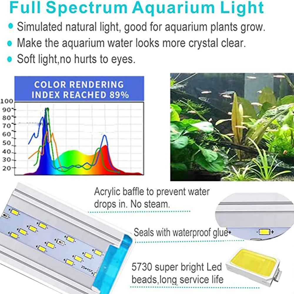 Ultra-Thin LED Aquarium Light – Expandable Clip-On Plant Light (18–75CM Models, Full Spectrum, 220-240V)
