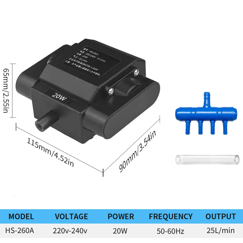 Aquarium Air Pump, High-Output Oxygen Aerator with 4 Outlets for Fish Tanks & Hydroponics