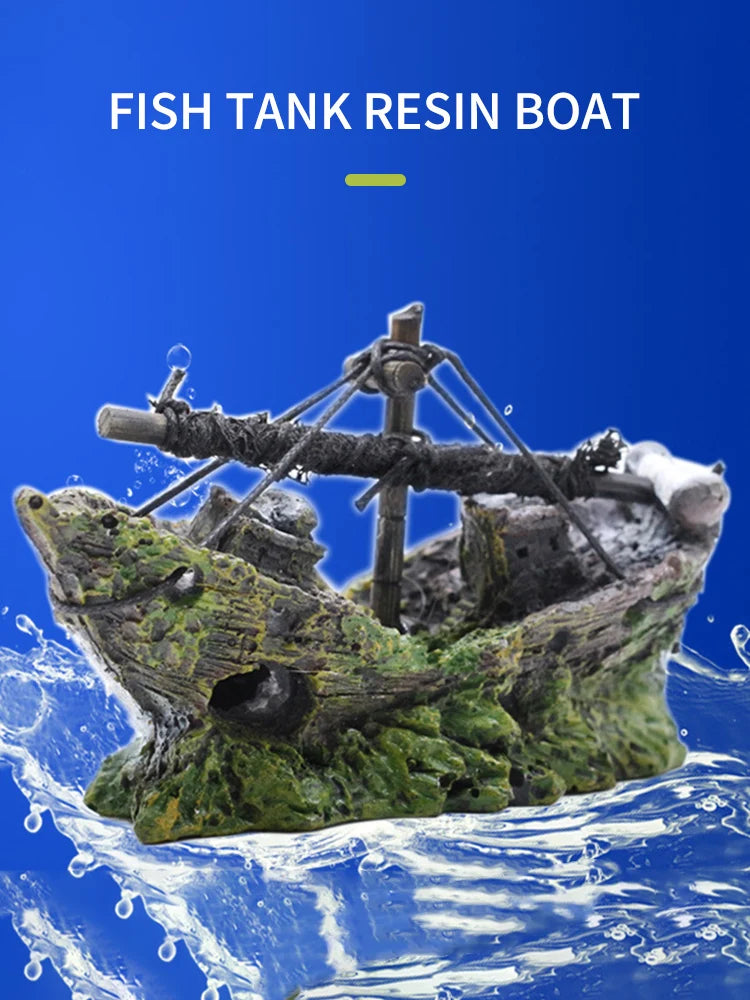 Pirate Shipwreck Aquarium Ornament – Resin Sunken Ship Cave Decoration