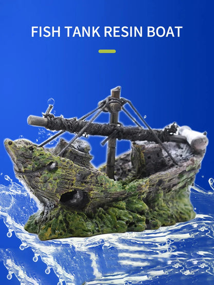 Pirate Shipwreck Aquarium Ornament – Resin Sunken Ship Cave Decoration