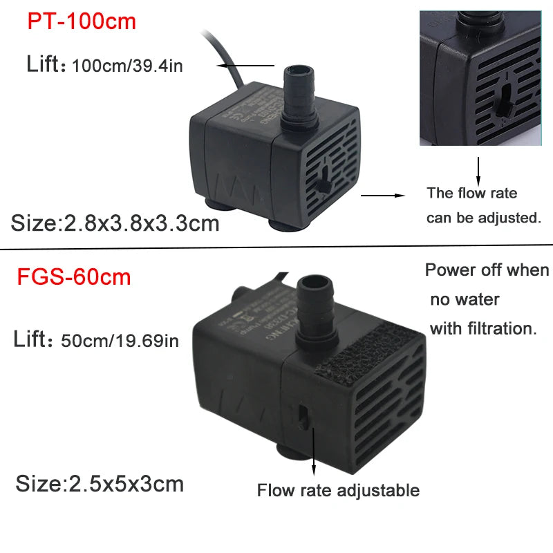 USB 5V Ultra-Quiet Aquarium Pump – Mini Submersible Filtration & Circulation Pump (3W/5W, 150L/H Flow)