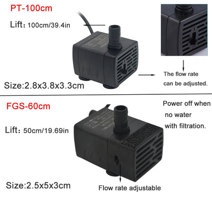 USB 5V Ultra-Quiet Aquarium Pump – Mini Submersible Filtration & Circulation Pump (3W/5W, 150L/H Flow)