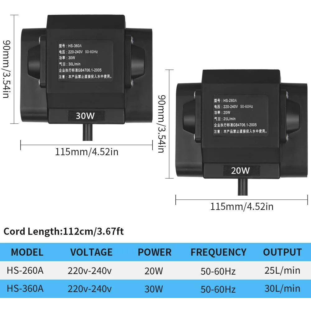 Aquarium Air Pump, High-Output Oxygen Aerator with 4 Outlets for Fish Tanks & Hydroponics