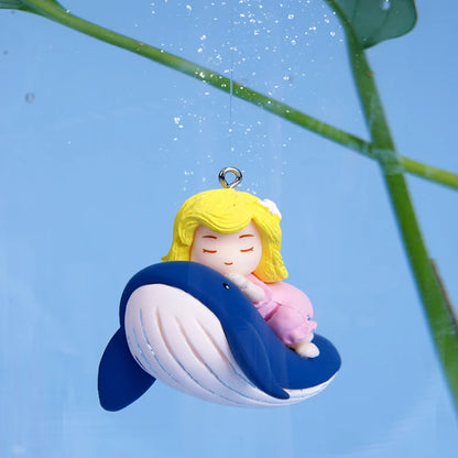 Floating Diver & Mermaid Aquarium Ornament | Mini Resin Cartoon Figure with Balloon Float for Fish Tank Decoration