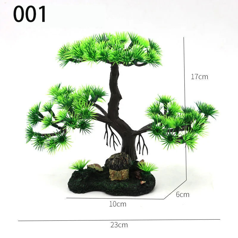 Artificial Aquarium Bonsai Tree – Resin Base with Lush Green Foliage for Aquascaping & Fish Tank Landscaping