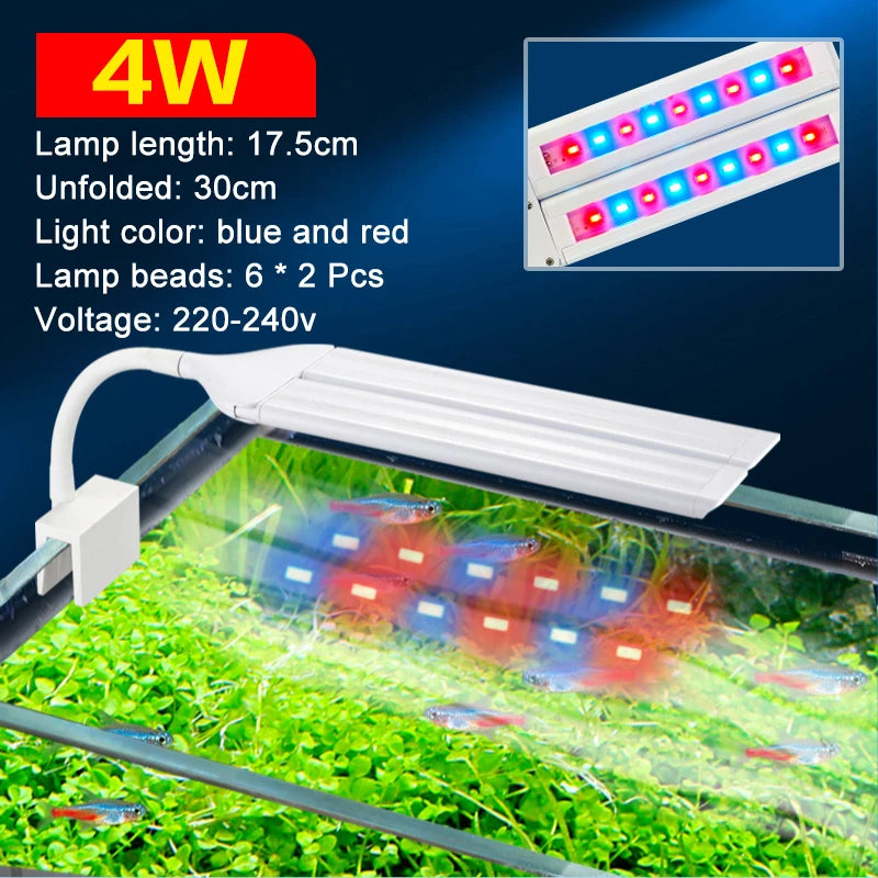Super Bright Clip-On LED Aquarium Light — Full Spectrum Plant Grow Lamp with 5730 LEDs | 4W / 8W / 13W | 220–240V