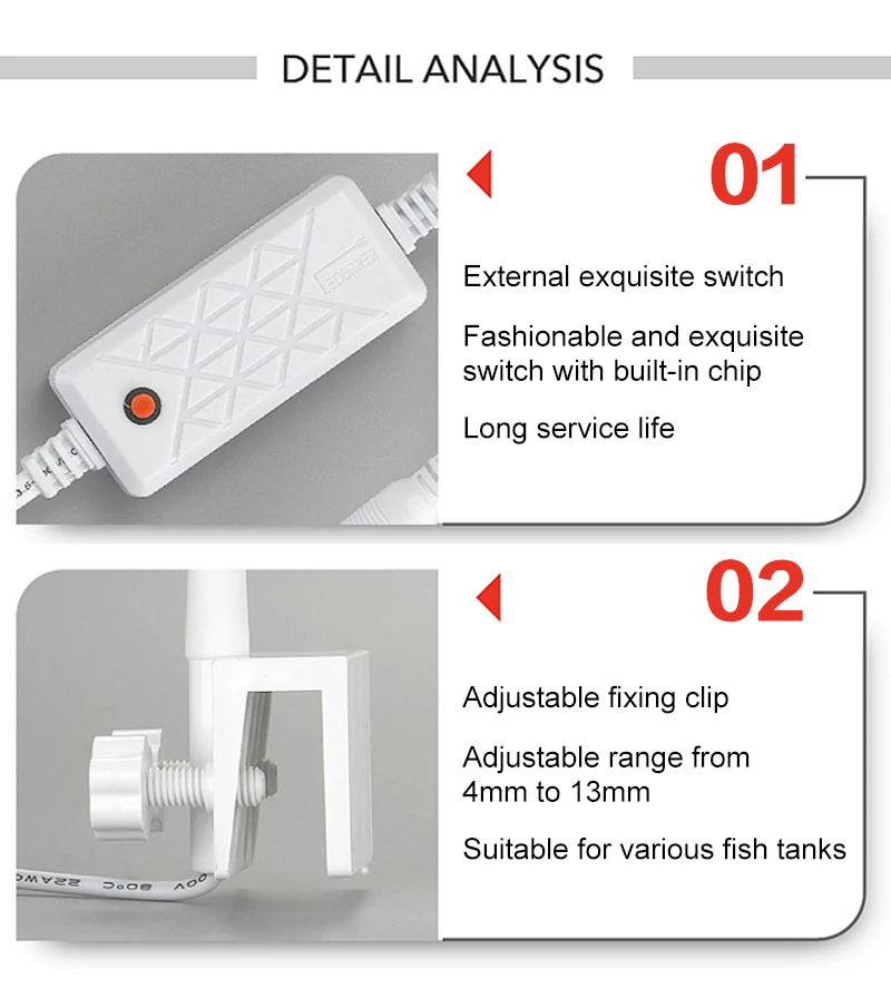 Super Bright Clip-On LED Aquarium Light — Full Spectrum Plant Grow Lamp with 5730 LEDs | 4W / 8W / 13W | 220–240V