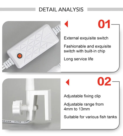 Super Bright Clip-On LED Aquarium Light — Full Spectrum Plant Grow Lamp with 5730 LEDs | 4W / 8W / 13W | 220–240V