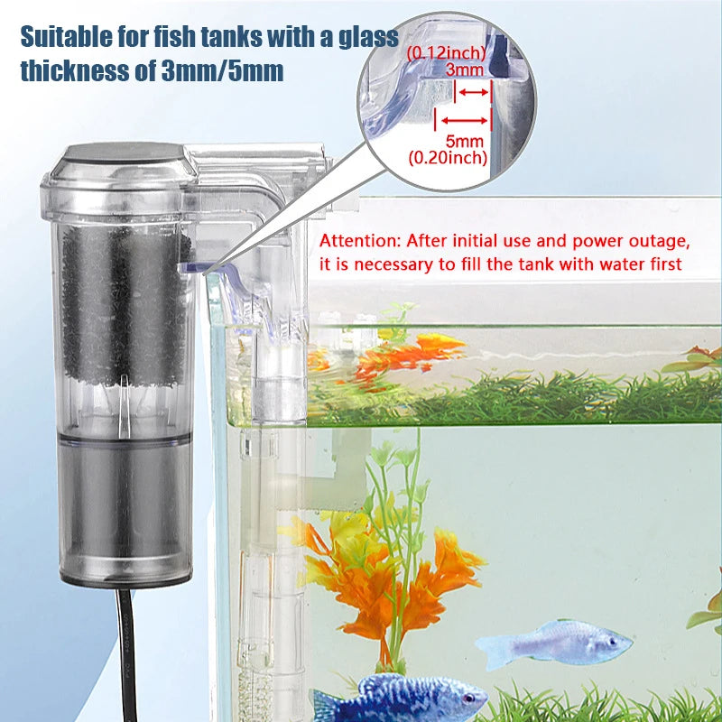 USB Mini Hanging Aquarium Filter – 2.5W Silent External Waterfall Filter, 250L/H Flow, For Fish Tanks Under 30cm