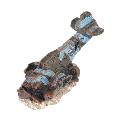 Mini Resin Airplane Wreck Aquarium Ornament – Vintage Plane Decor for Fish Tank Landscapes