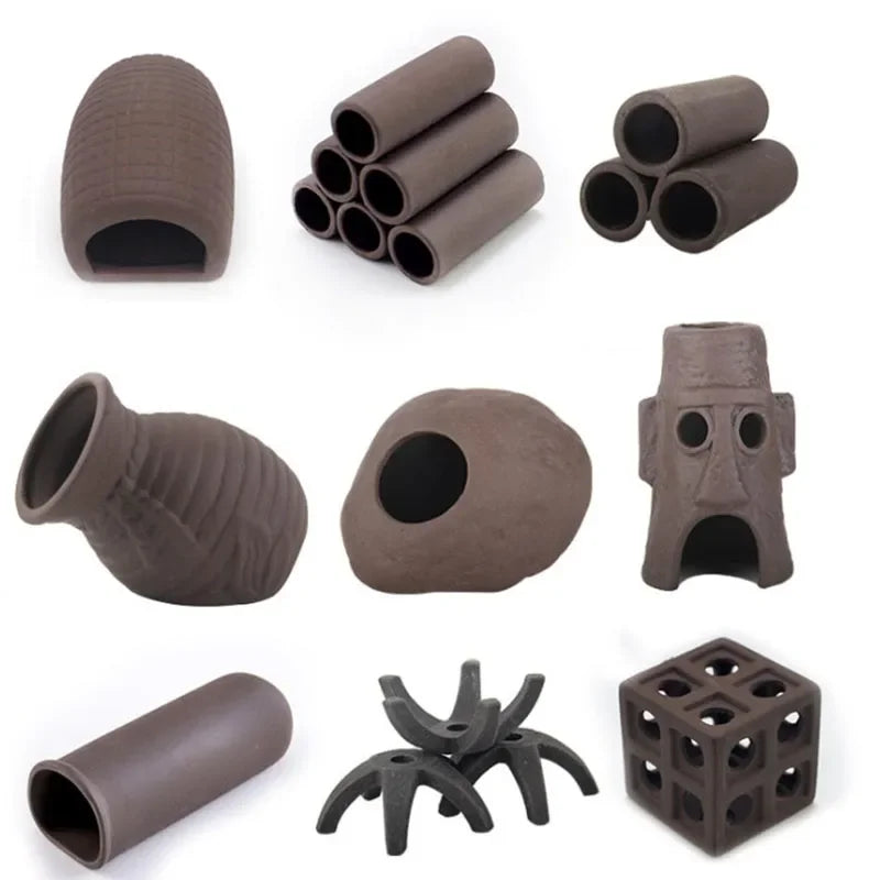 Ceramic Aquarium Shelter Houses – Shrimp & Fish Hiding Caves, Breeding Pots & Natural Stone-Style Tank Decor