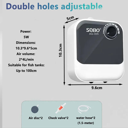 SOBO Silent Aquarium Oxygen Pump – 5W Adjustable Air Volume, High-Power Aerator for Fish Tanks, Deep-Water Oxygenation 220V