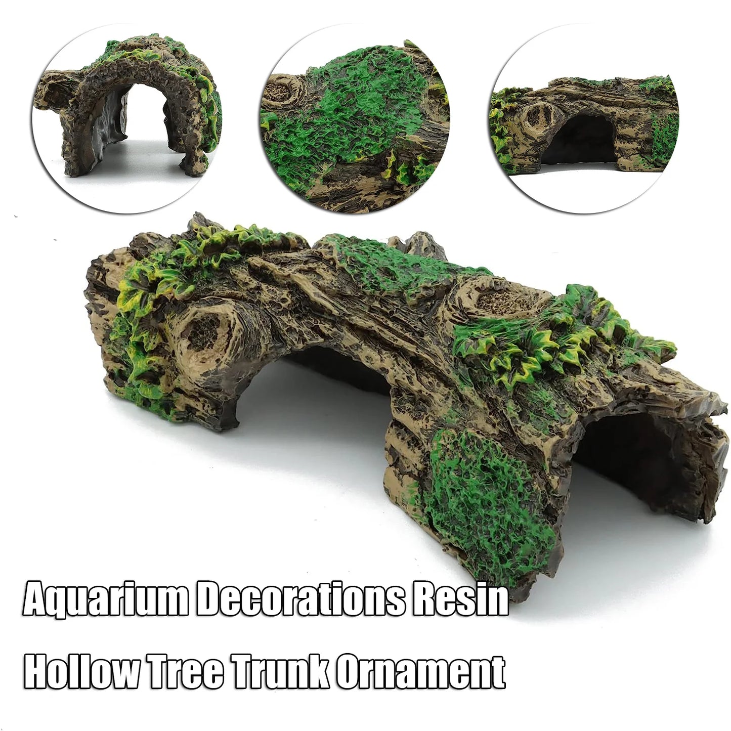 Hollow Tree Trunk Cave Ornament – Natural Aquarium Hideout for Fish & Shrimp, Reptile Shelter Decoration