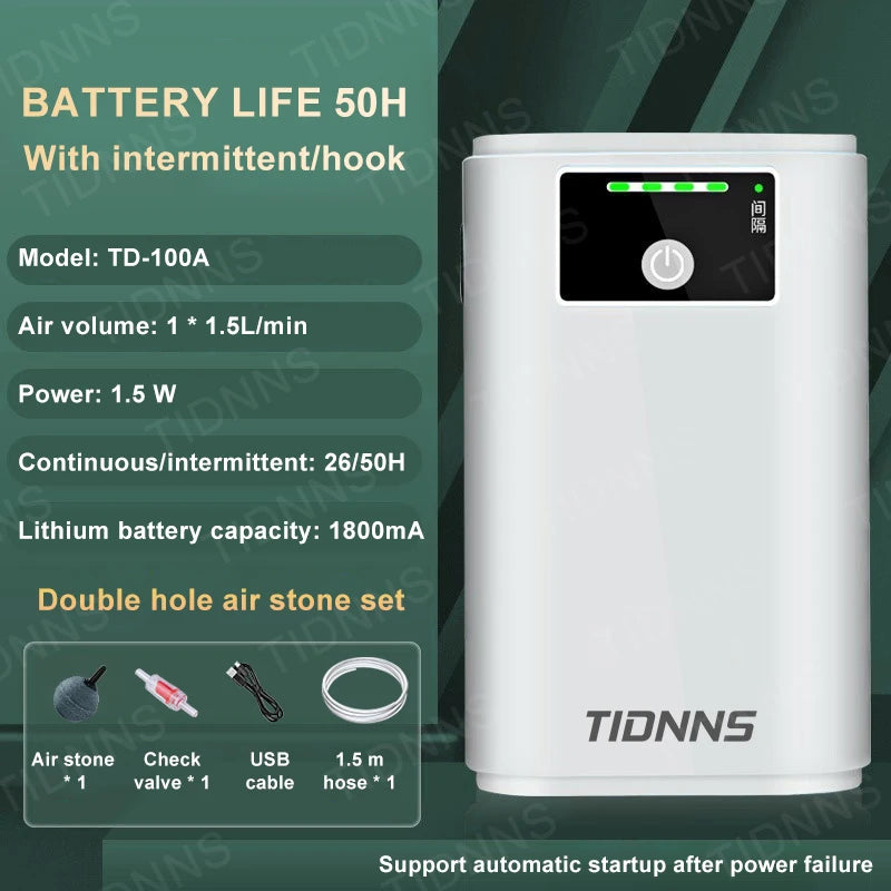 Rechargeable Aquarium Air Pump 6000mAh – Portable Oxygen Booster with AC/DC Auto-Switch & 185h Backup