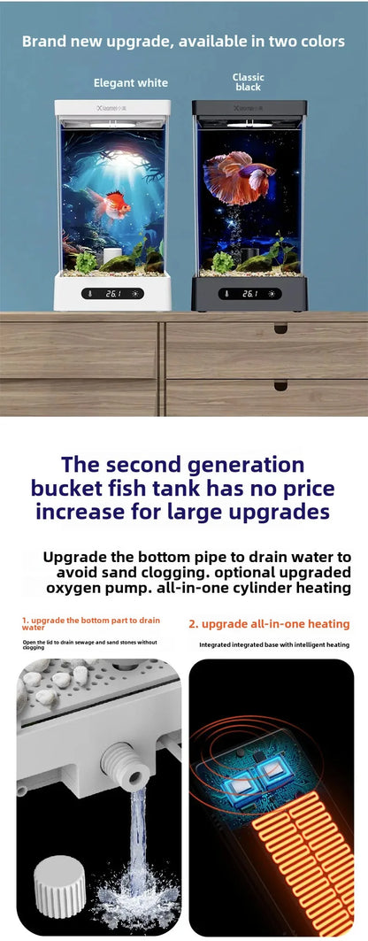 Smart Betta Fish Tank – Mini Desktop Self-Circulating Aquarium with Intelligent Heating, RGB Lighting & App Control (1.6L)