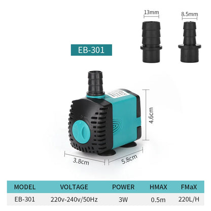 Ultra-Quiet Submersible Water Fountain Pump 3W–60W | EB-301 / EB-302 / EB-303 / EB-304 / EB-305 | 220–240V