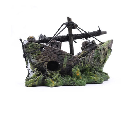 Pirate Shipwreck Aquarium Ornament – Resin Sunken Ship Cave Decoration