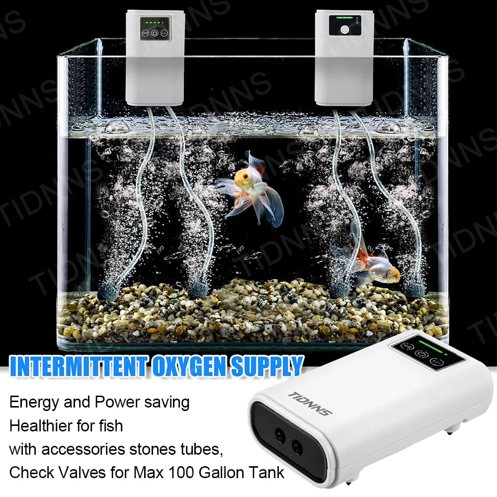 Rechargeable Aquarium Air Pump 6000mAh – Portable Oxygen Booster with AC/DC Auto-Switch & 185h Backup