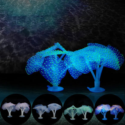 Luminous Silicone Anemone Aquarium Ornament – Glowing Artificial Coral Plant Decor for Fish Tanks