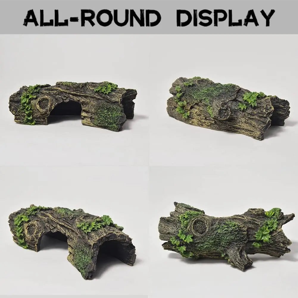 Hollow Tree Trunk Cave Ornament – Natural Aquarium Hideout for Fish & Shrimp, Reptile Shelter Decoration