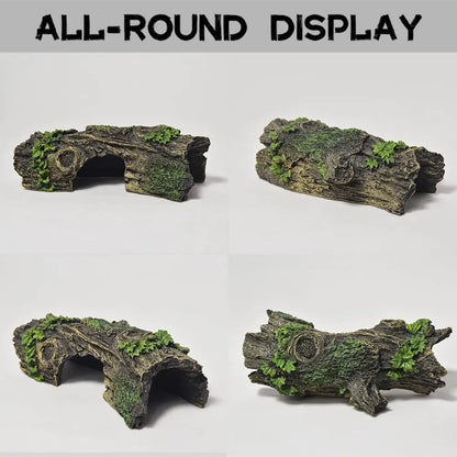 Hollow Tree Trunk Cave Ornament – Natural Aquarium Hideout for Fish & Shrimp, Reptile Shelter Decoration
