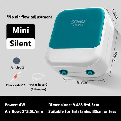 SOBO Silent Aquarium Oxygen Pump – 5W Adjustable Air Volume, High-Power Aerator for Fish Tanks, Deep-Water Oxygenation 220V