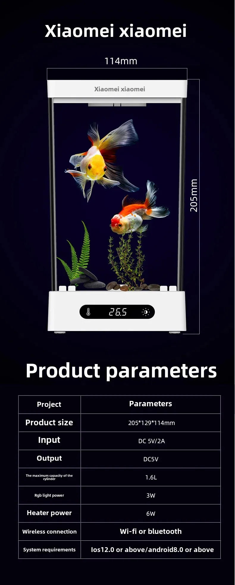 Smart Betta Fish Tank – Mini Desktop Self-Circulating Aquarium with Intelligent Heating, RGB Lighting & App Control (1.6L)