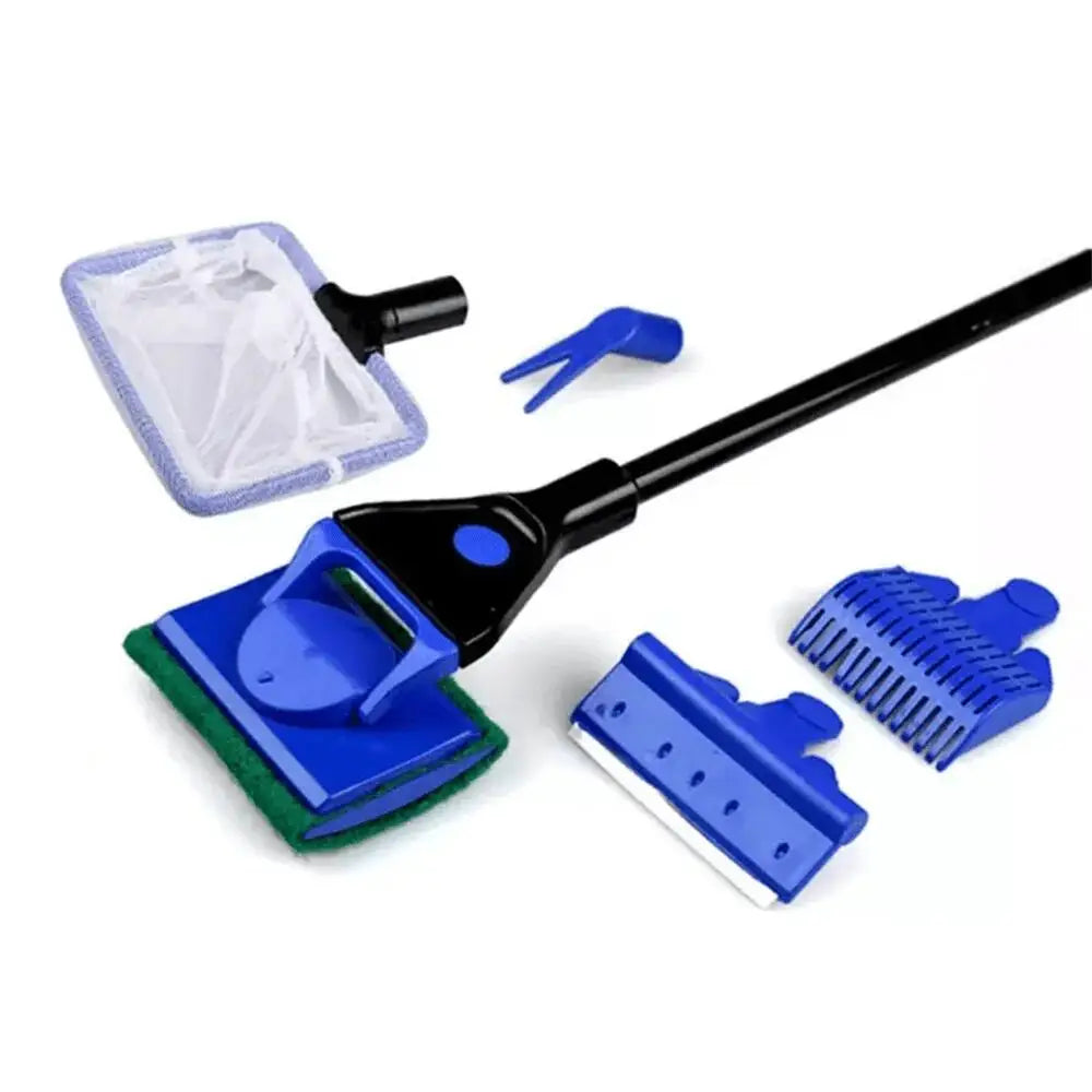 5-in-1 Aquarium Cleaning Tool Kit | Net, Algae Scraper, Sponge Brush, Plant Fork & Gravel Rake
