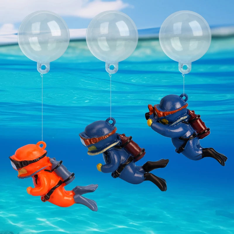 Floating Diver & Mermaid Aquarium Ornament | Mini Resin Cartoon Figure with Balloon Float for Fish Tank Decoration