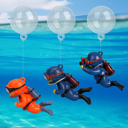 Floating Diver & Mermaid Aquarium Ornament | Mini Resin Cartoon Figure with Balloon Float for Fish Tank Decoration