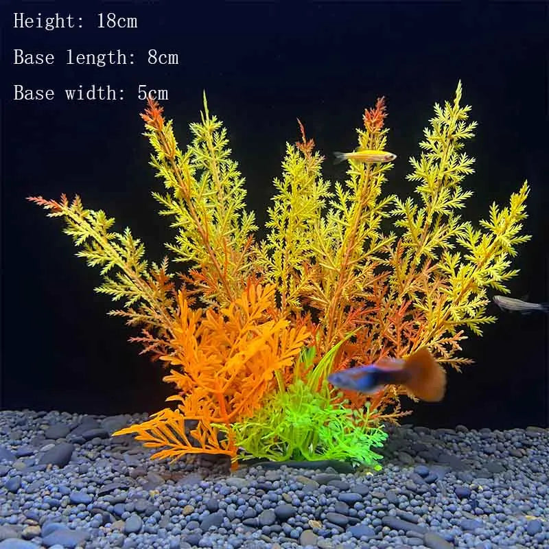 Artificial Underwater Aquarium Plant – Plastic Aquatic Shrub with Resin Base for Fish Tank Decoration