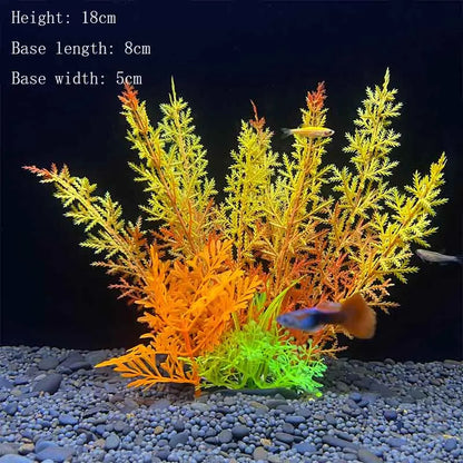 Artificial Underwater Aquarium Plant – Plastic Aquatic Shrub with Resin Base for Fish Tank Decoration