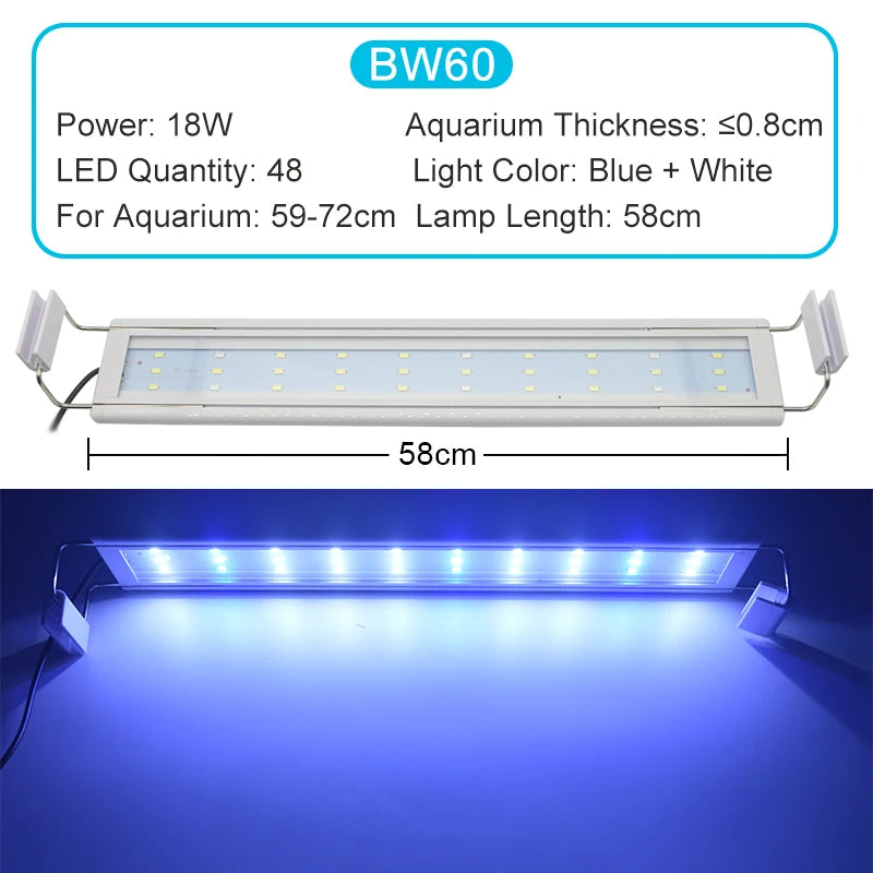Super Slim LED Aquarium Light – Waterproof Plant Growth Lamp with Clip-On Mount, 5730 LEDs, 18–72 cm, 220–240V