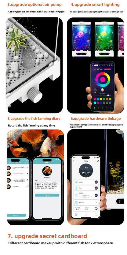 Smart Betta Fish Tank – Mini Desktop Self-Circulating Aquarium with Intelligent Heating, RGB Lighting & App Control (1.6L)