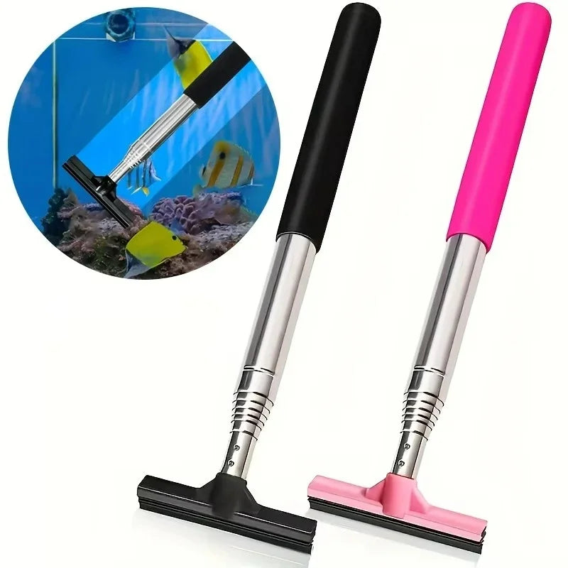 Telescopic Aquarium Silicone Scraper – Stainless Steel Extendable Cleaning Brush for Algae Removal & Glass Maintenance