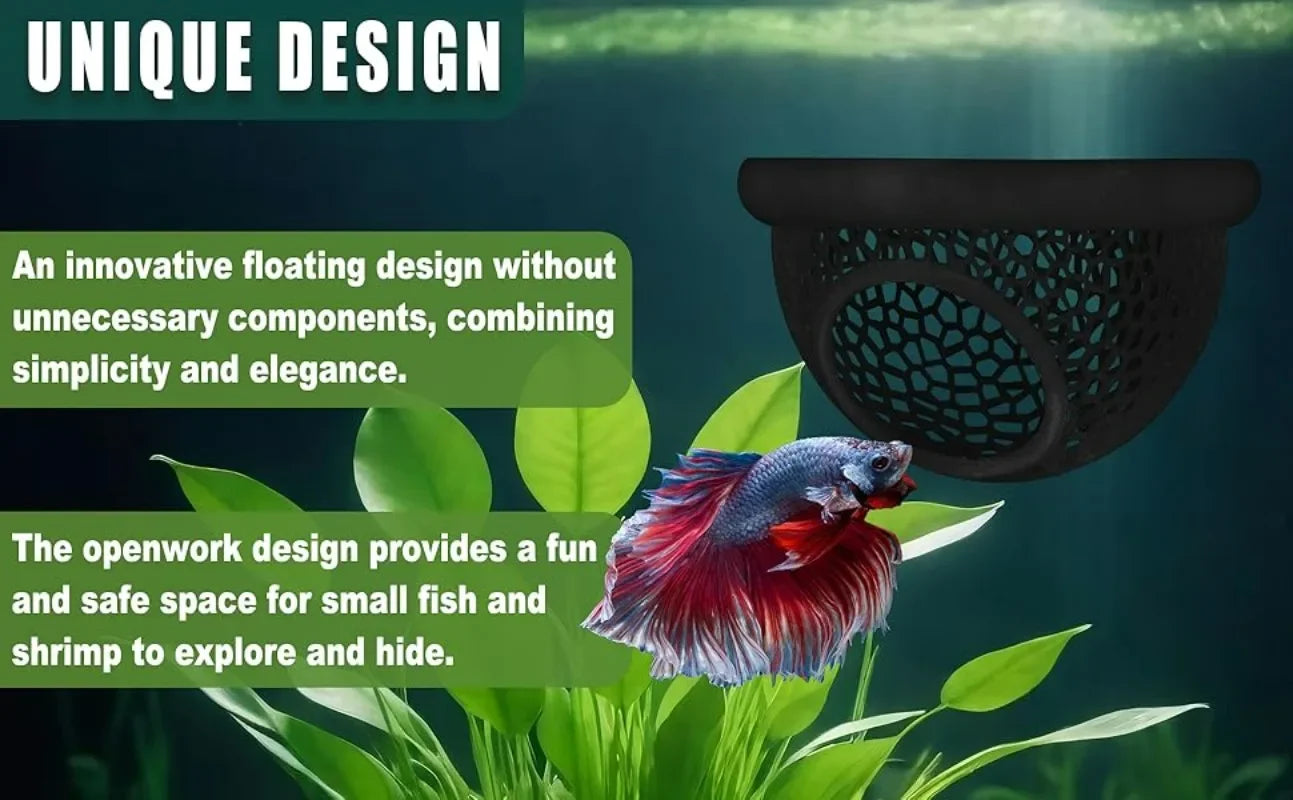 Floating Betta Cave & Shrimp Hideout – 3-in-1 Hammock, Feeding Ring & Resting Spot for Small Aquatic Pets