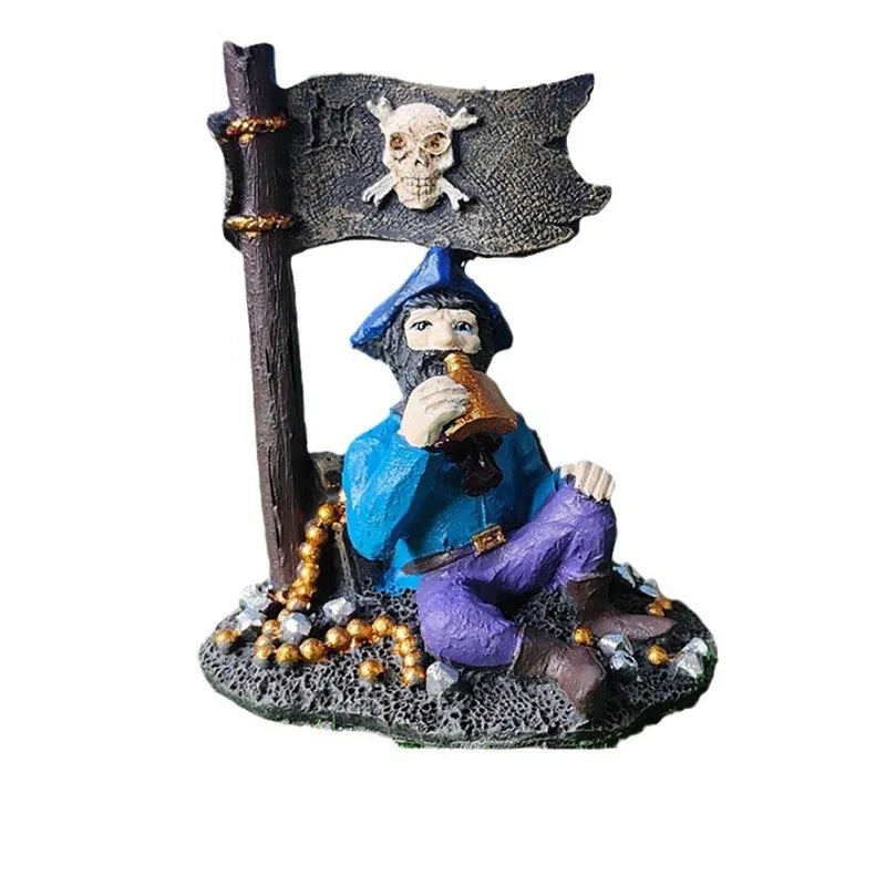 Resin Pirate Captain Aquarium Ornament
