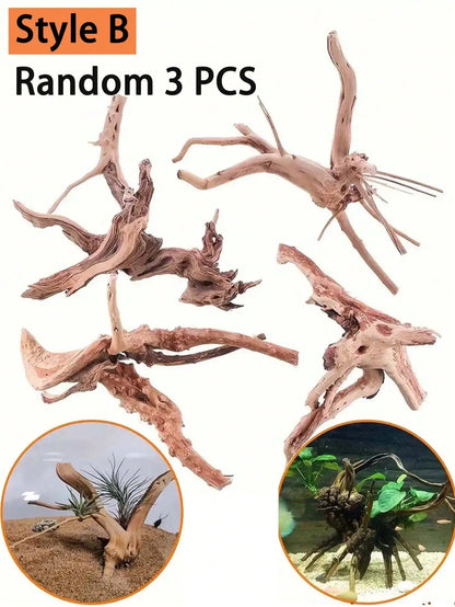 5–10cm Natural Driftwood Tree Trunk – Aquarium Decoration Sunken Wood Landscaping Ornament for Fish Tanks (Random Shape)