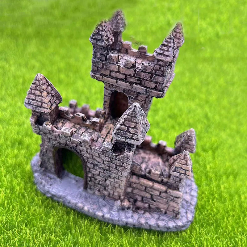 Resin Castle Aquarium Ornament – Ancient Fortress Cave Shelter for Freshwater and Saltwater Tanks