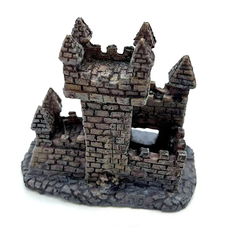 Resin Castle Aquarium Ornament – Ancient Fortress Cave Shelter for Freshwater and Saltwater Tanks